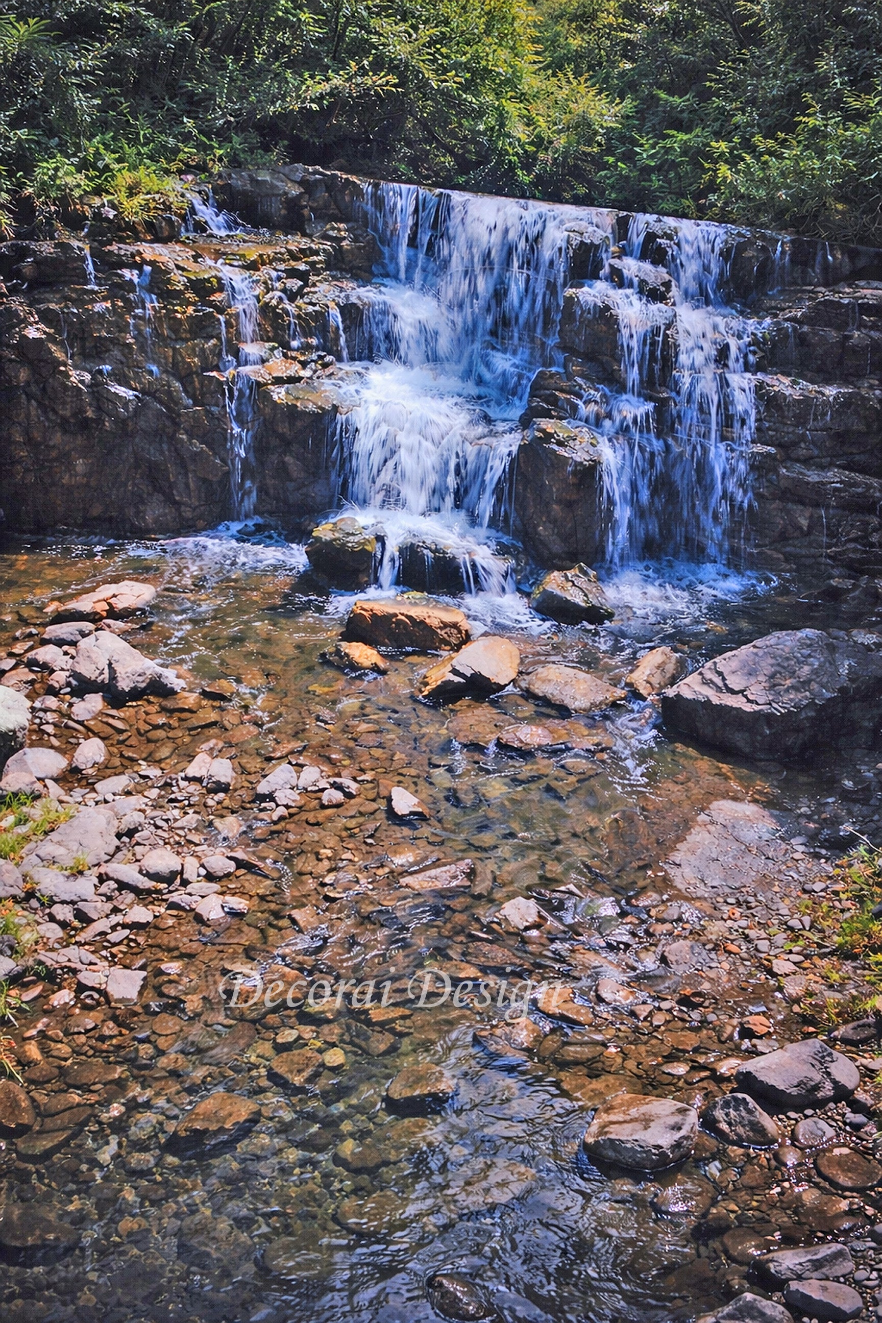 Cascading Waterfall - Lush Greenery & Rocky Creek - Canvas Print