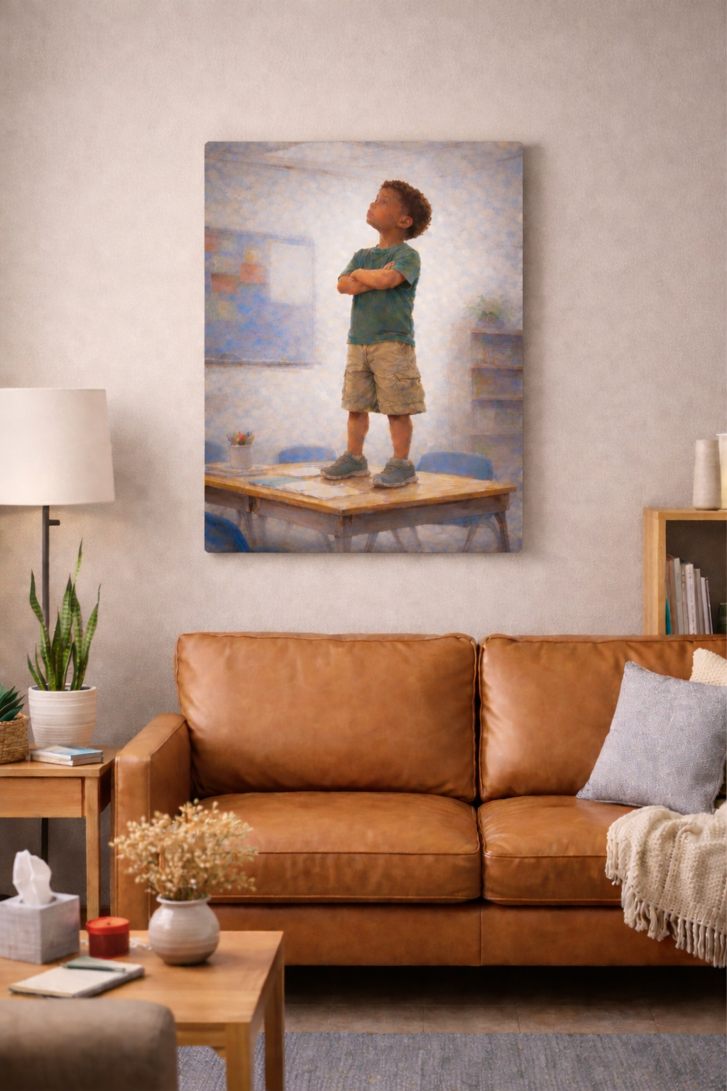 Canvas Print - Digital Artwork - Considering, Young Boy in School Classroom