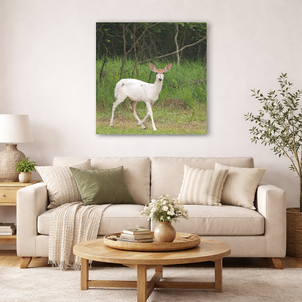 Rare Piebald White Deer -- Canvas Print – Nature-Inspired Wall Art