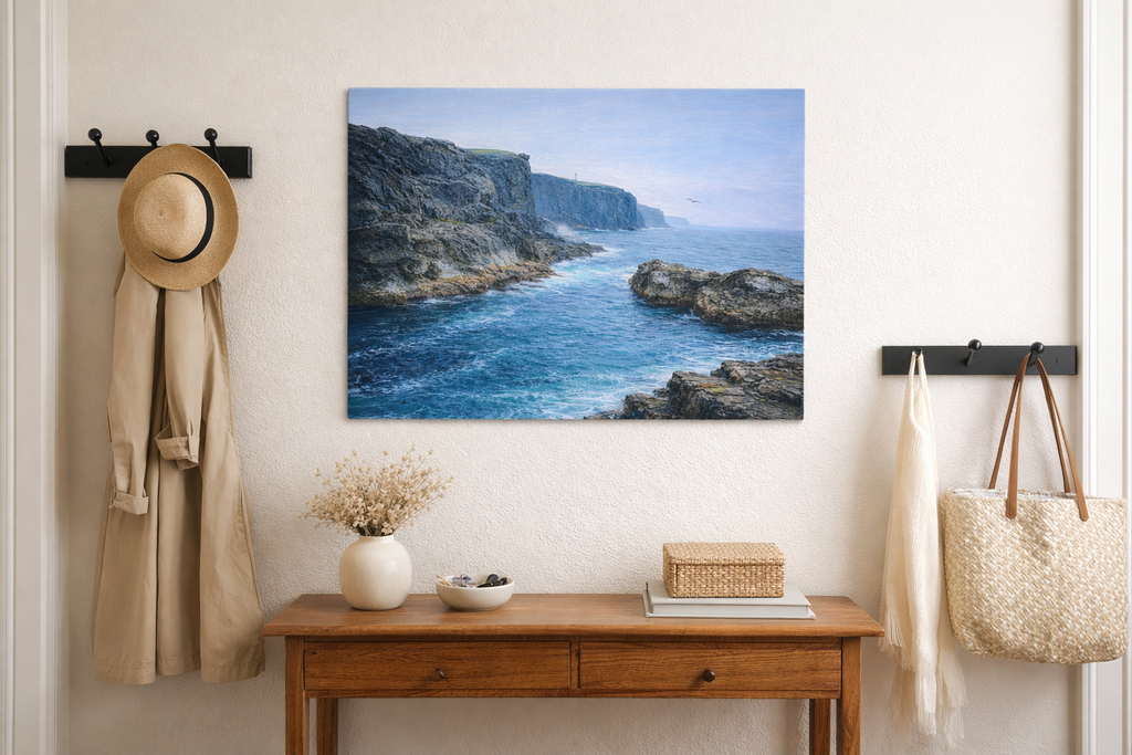 Coastal Landscape Canvas Print – Rocky Cliffs & Turbulent Sea Art