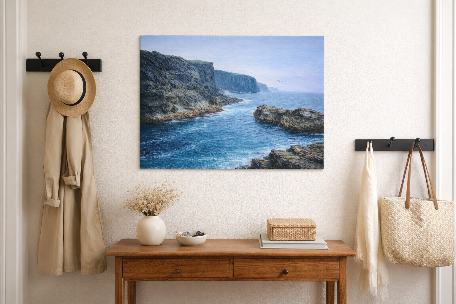 Coastal Landscape Canvas Print – Rocky Cliffs & Turbulent Sea Art