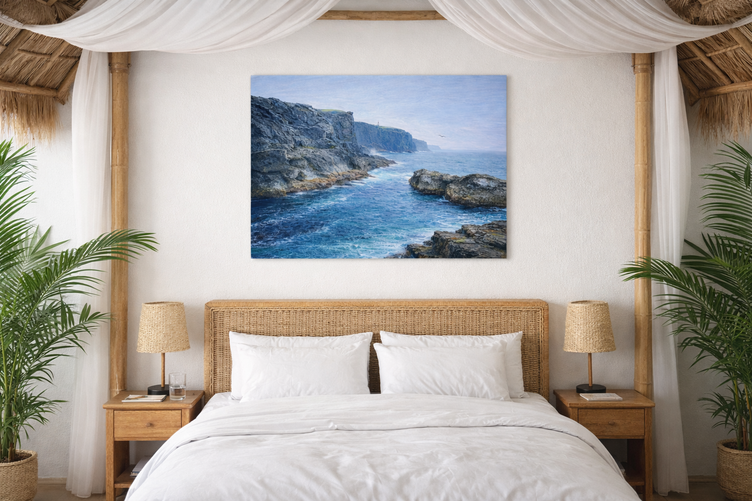 Coastal Landscape Canvas Print – Rocky Cliffs & Turbulent Sea Art