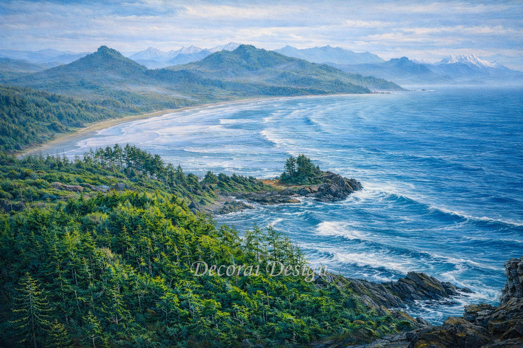Coastal Waters Misty Mountains Canvas Print – Stunning Northern Landscape Art