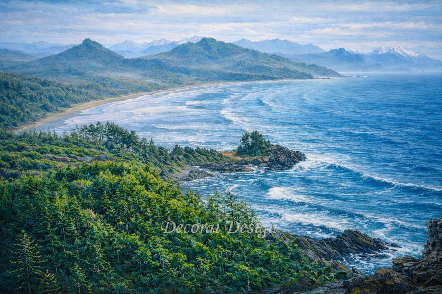 Coastal Waters Misty Mountains Canvas Print – Stunning Northern Landscape Art