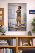Canvas Print - Digital Artwork - Considering, Young Boy in School Classroom