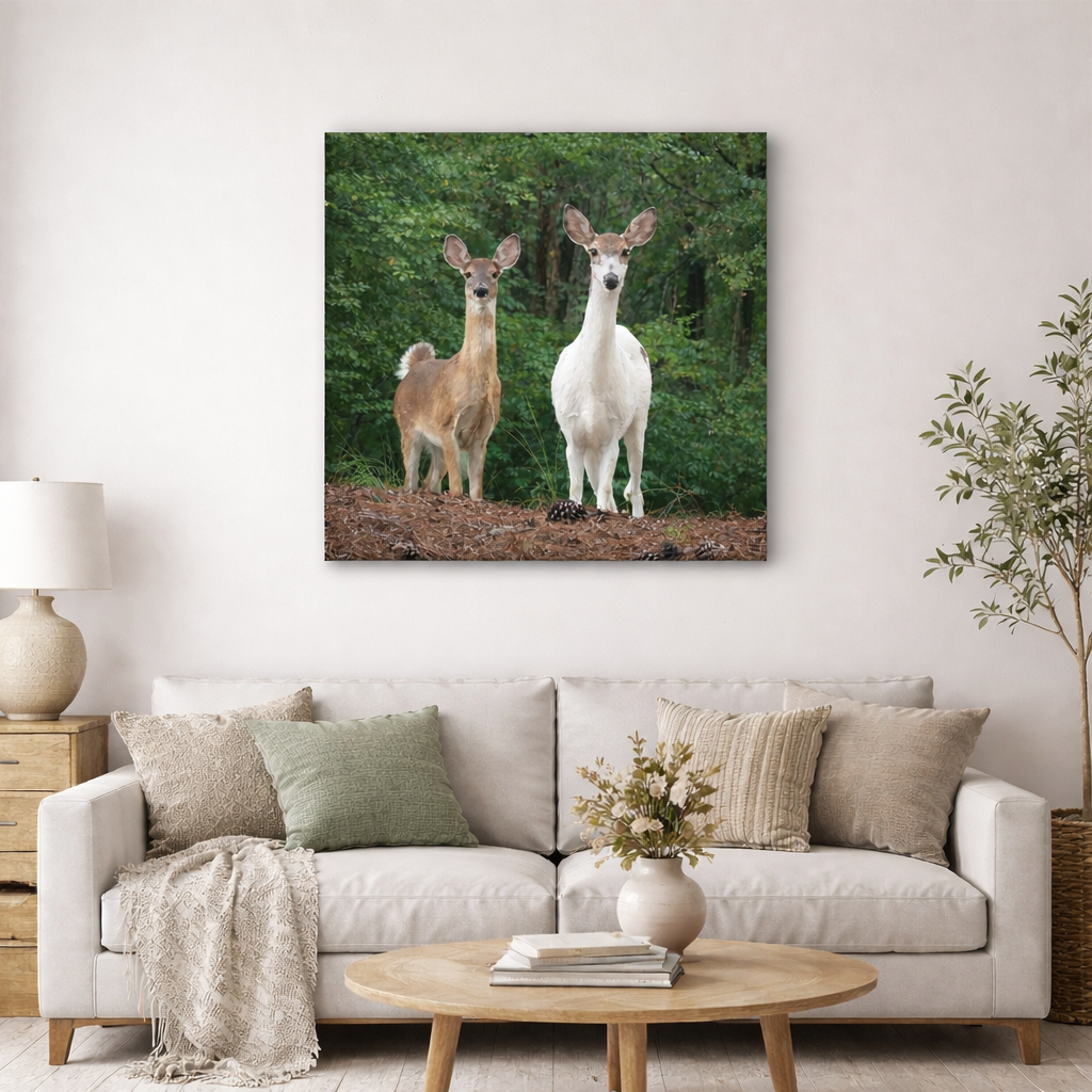 Wildlife Art - Piebald Deer Duo in a Georgia State Park - Digital Canvas Print