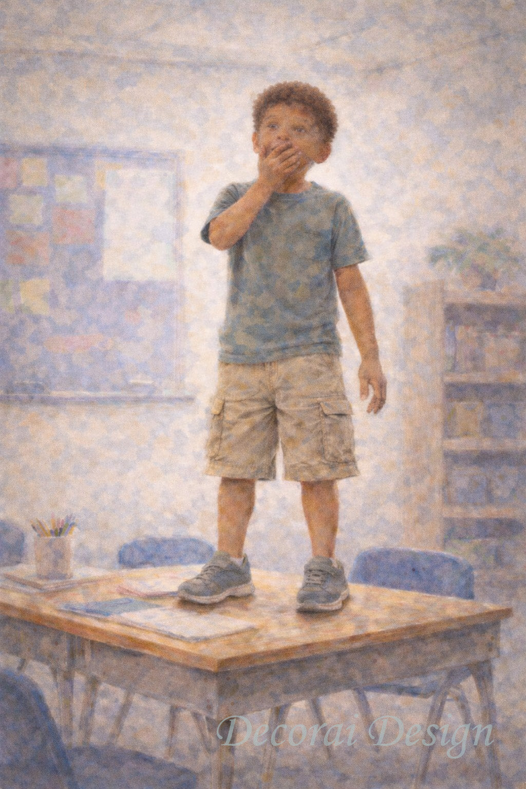 Inspiring Art Canvas Print - Surprised - Young Boy in School Classroom